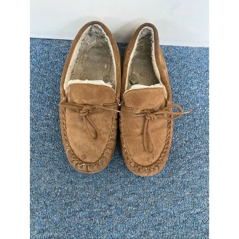Bearpaw men 13 slip on suede moccasins w/tie laces tan